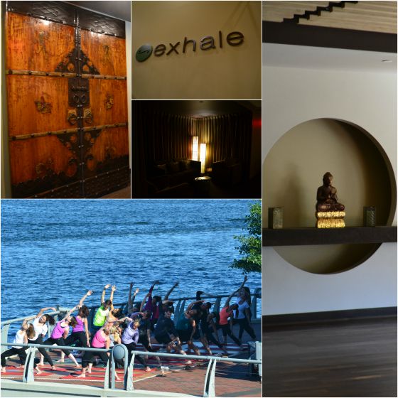 Exhale Spa at the Battery Wharf Hotel-featuring summer outdoor yoga