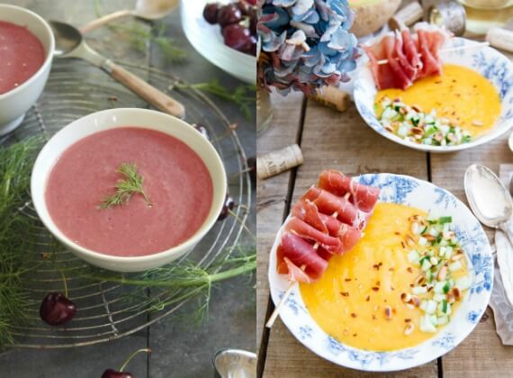 Healthy chilled soups cherry and melon