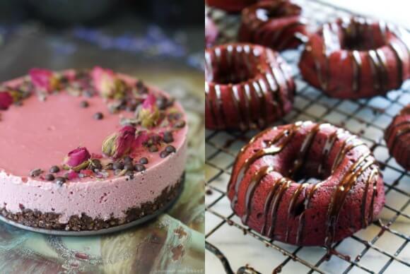 Chocolate beetroot cheesecake and chocolate beet donuts