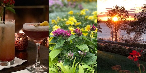 cocktails, flowers and sunset Black Point Inn