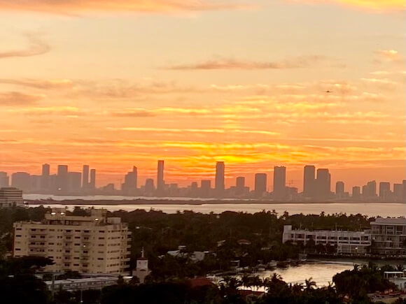 sunset overlooking the water and city of Miami