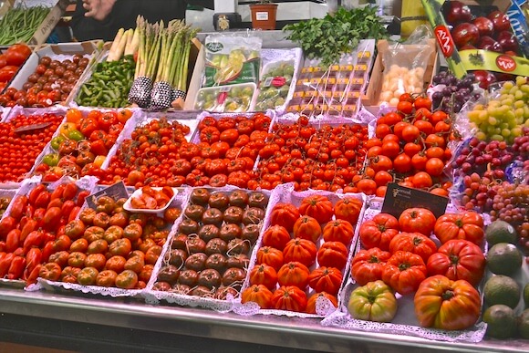 Food market of tomatoes and vegetable