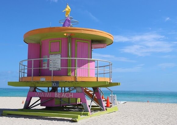 Hot pink lifeguard stand Miami beach