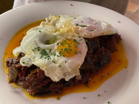 Spain vegetarian dish with egg and eggplant