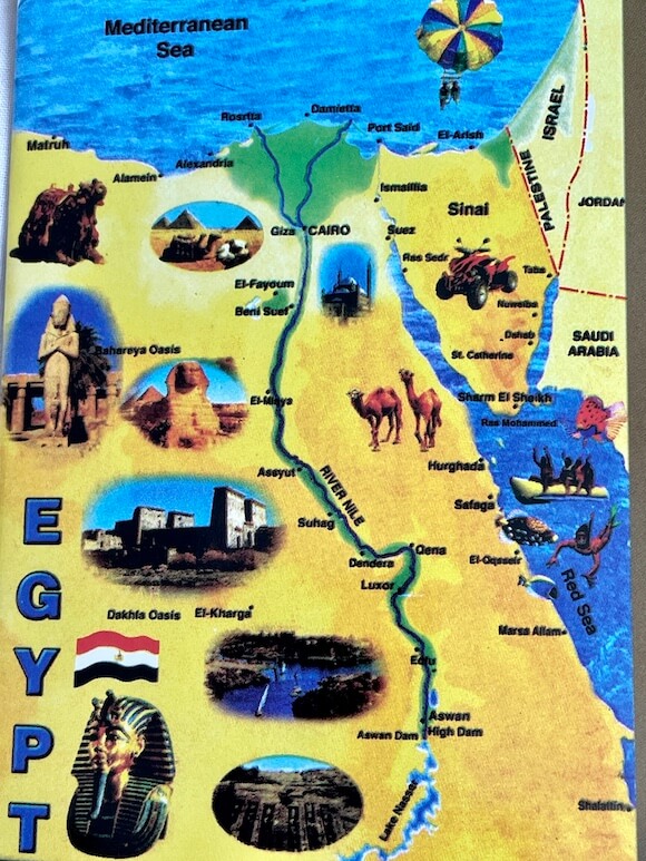 Yellow Map of the Nile river and parts of Egypt.